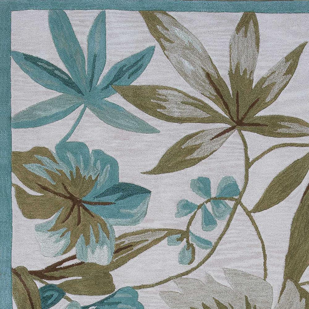 3'x5' Ivory Teal Hand Tufted Tropical Leaves Round Indoor Area Rug - 352400. Picture 3
