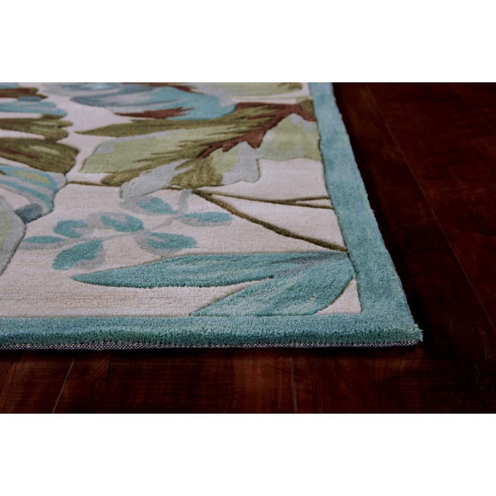 3'x5' Ivory Teal Hand Tufted Tropical Leaves Round Indoor Area Rug - 352400. Picture 4