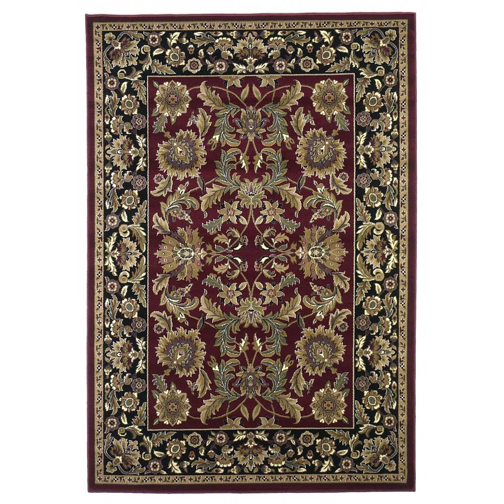 5' x 8' Red or Black Floral Bordered Area Rug - 352415. Picture 1