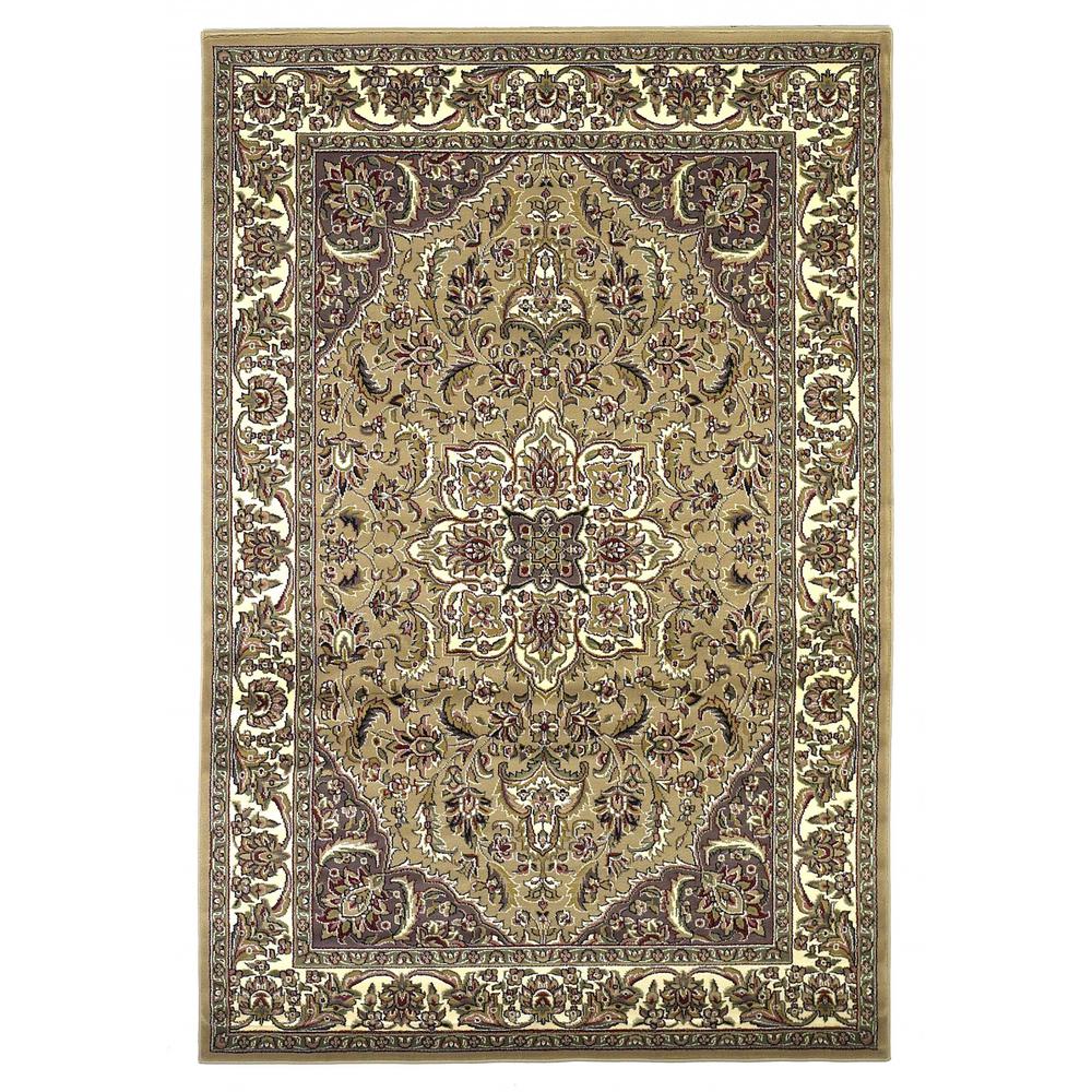 5'x8' Beige Ivory Machine Woven Floral Medallion Indoor Area Rug - 352426. Picture 1