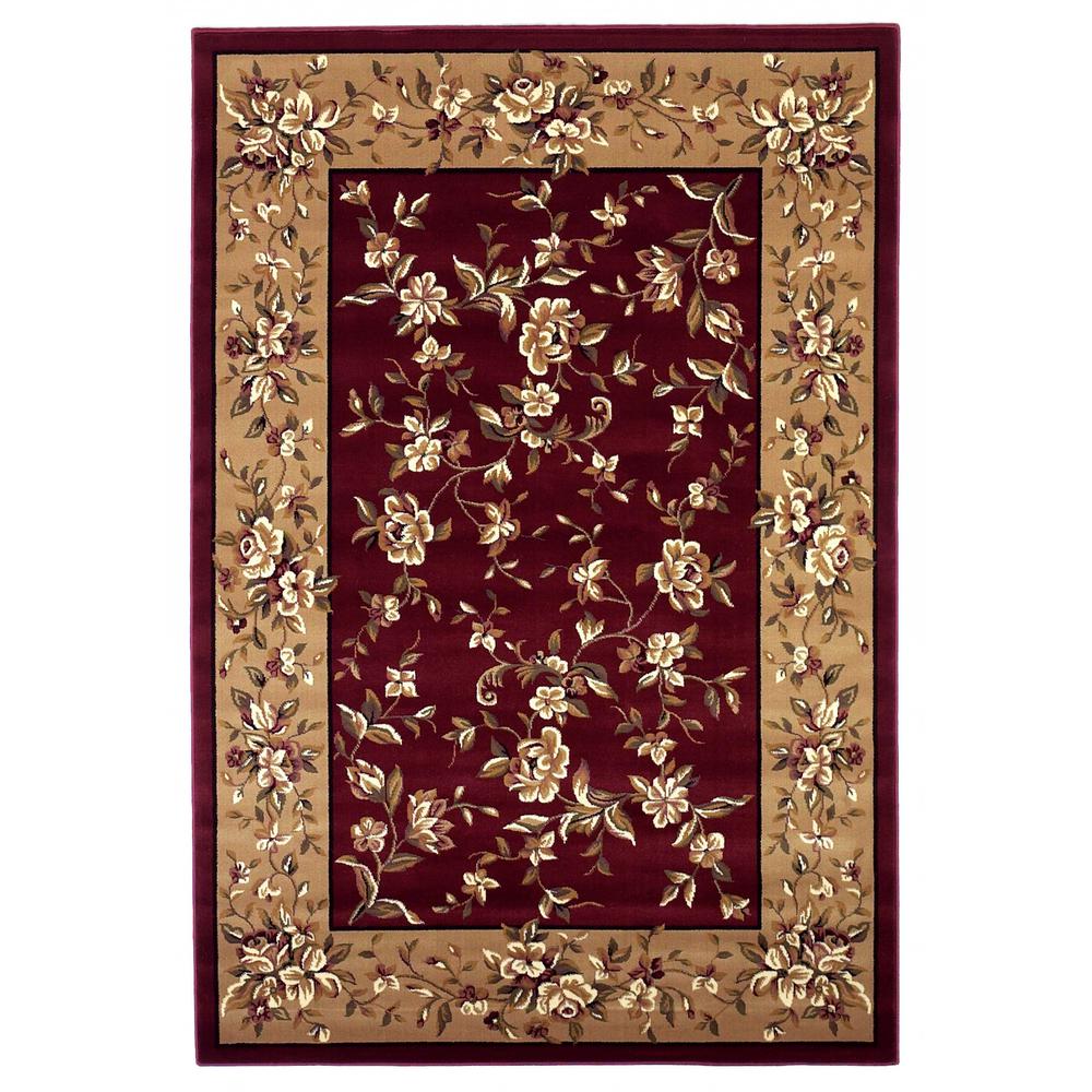 5' x 8' Red or Beige Floral Bordered Area Rug - 352430. Picture 1