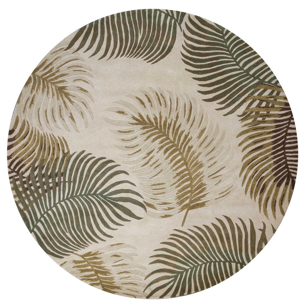 3'x5' Natural Beige Hand Tufted Tropical Leaves Indoor Area Rug - 352447. Picture 2