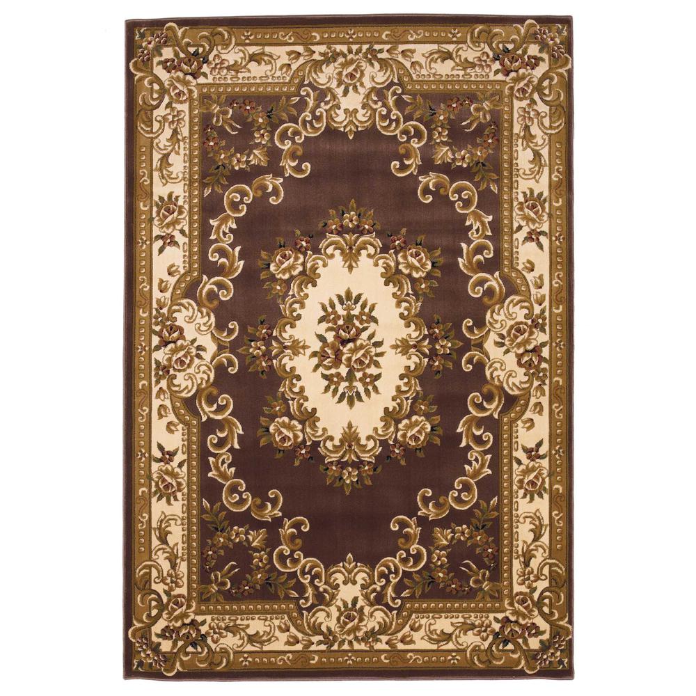 5'x8' Plum Ivory Machine Woven Hand Carved Floral Medallion Indoor Area Rug - 352464. Picture 1