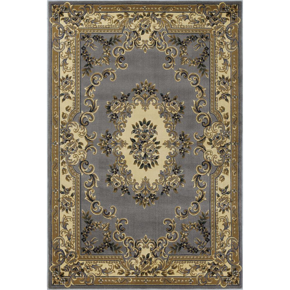 5' x 8' Slate Blue Floral Bordered Indoor Area Rug - 352465. Picture 1
