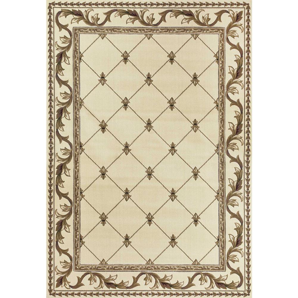 5'x8' Ivory Machine Woven Hand Carved Fleur De Lis Indoor Area Rug - 352467. Picture 1