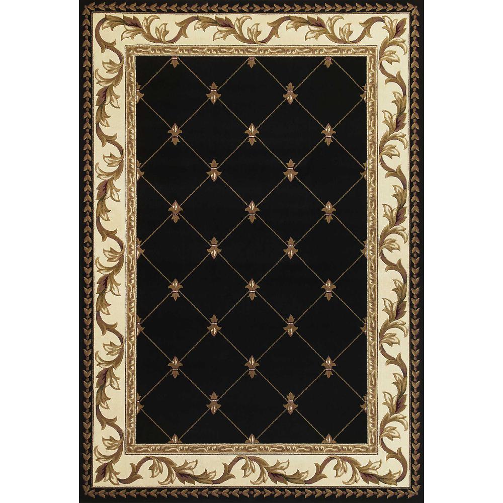 5' x 8' Black Fleur de Lis Diamond Bordered Indoor Area Rug - 352470. Picture 1