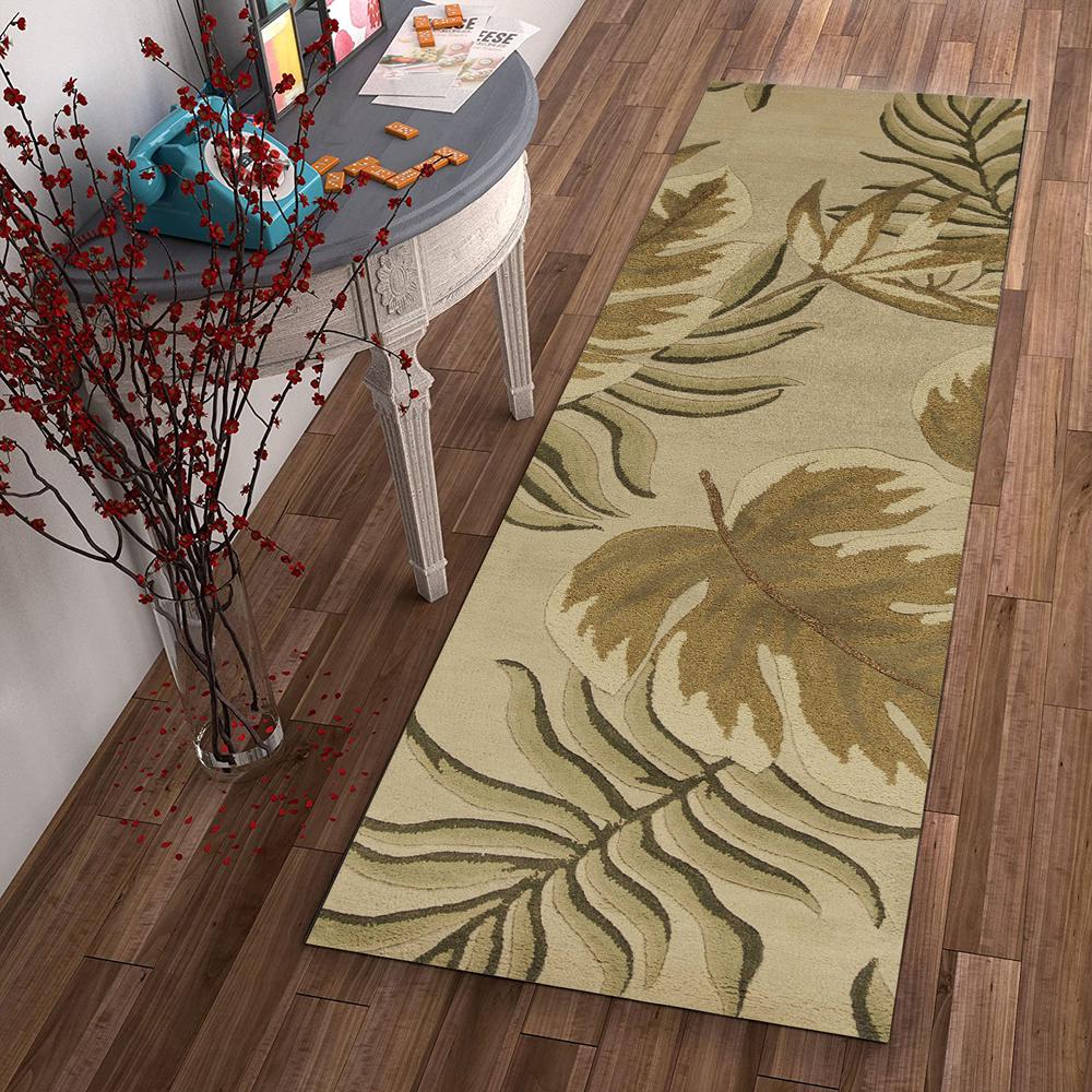2' x 8' Sand Leaves Wool Runner Rug - 352476. Picture 4
