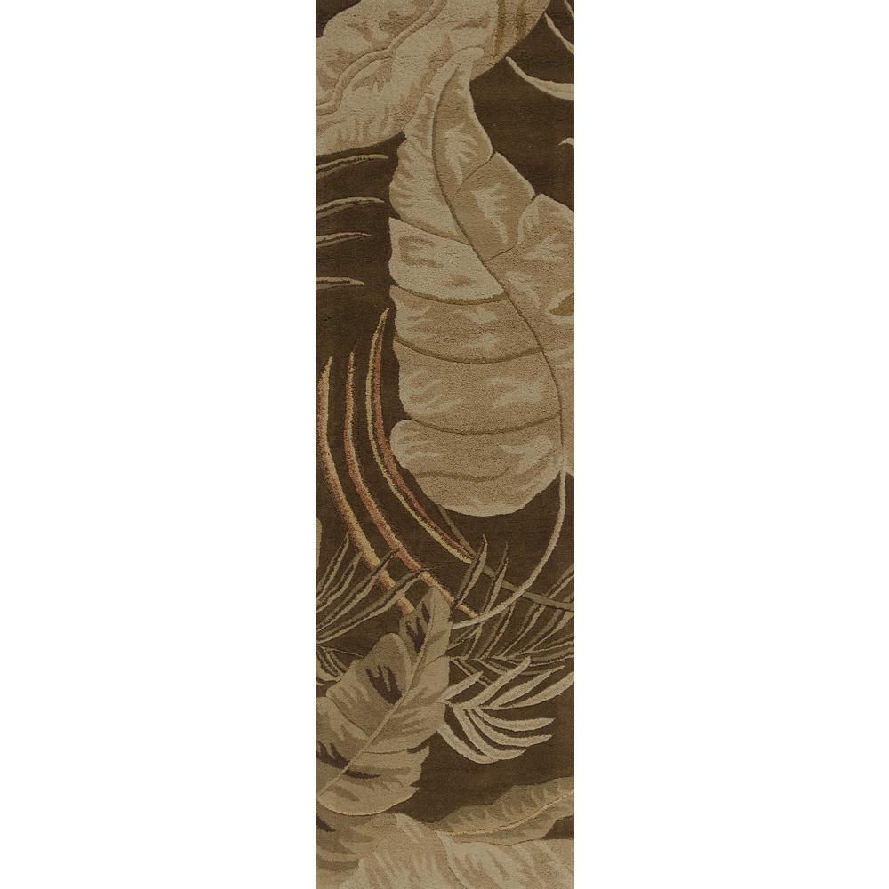8' Mocha Brown Hand Tufted Tropical Leaves Indoor Runner Rug - 352477. Picture 1