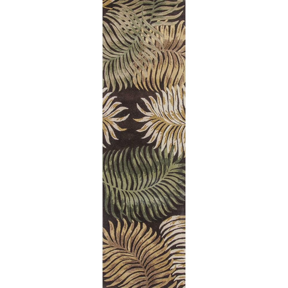 8' Espresso Brown Hand Tufted Tropical Leaves Indoor Runner Rug - 352479. Picture 1