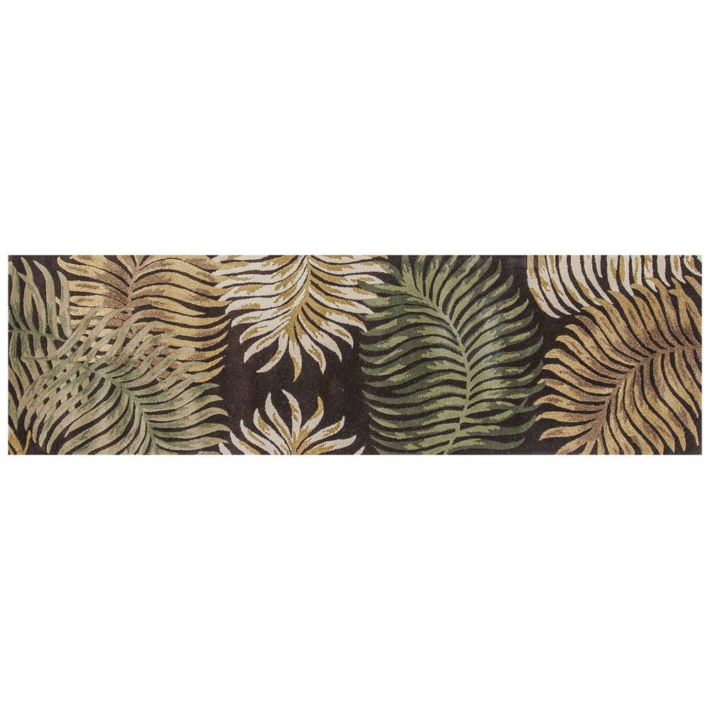 8' Espresso Brown Hand Tufted Tropical Leaves Indoor Runner Rug - 352479. Picture 2