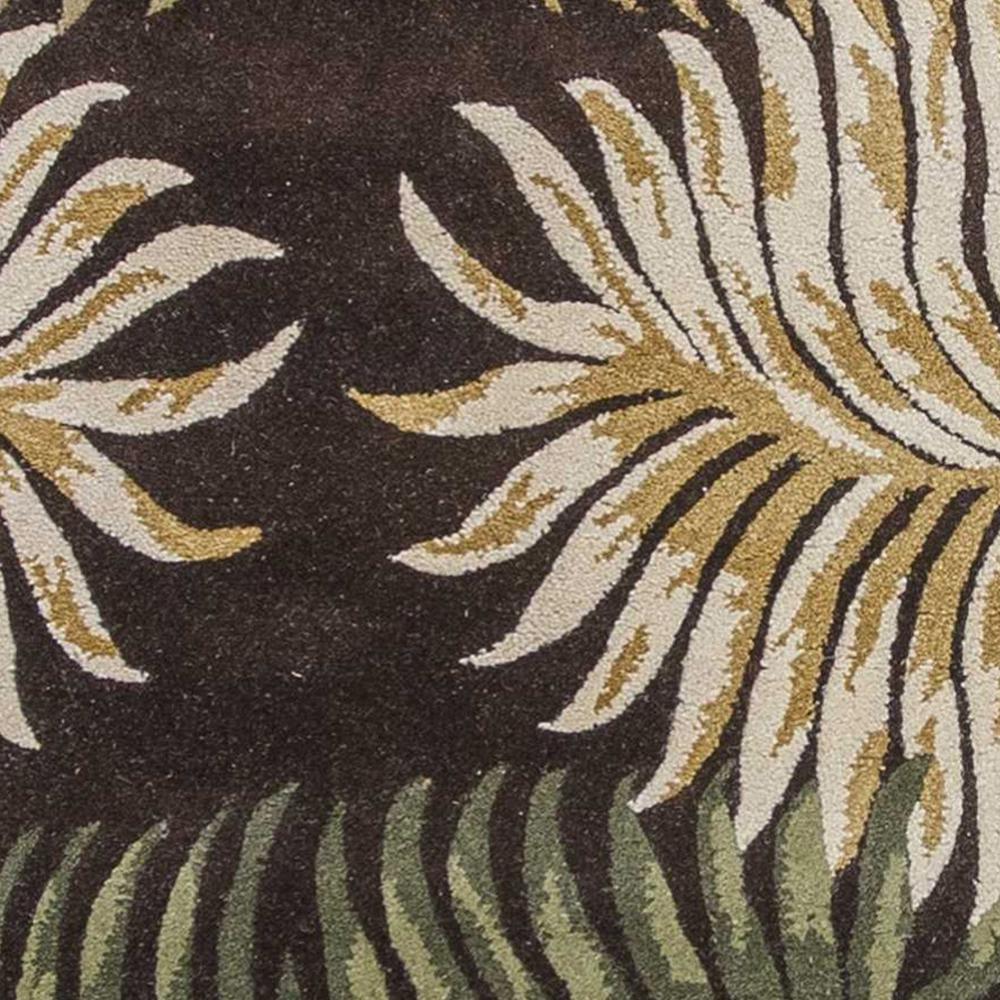 8' Espresso Brown Hand Tufted Tropical Leaves Indoor Runner Rug - 352479. Picture 3