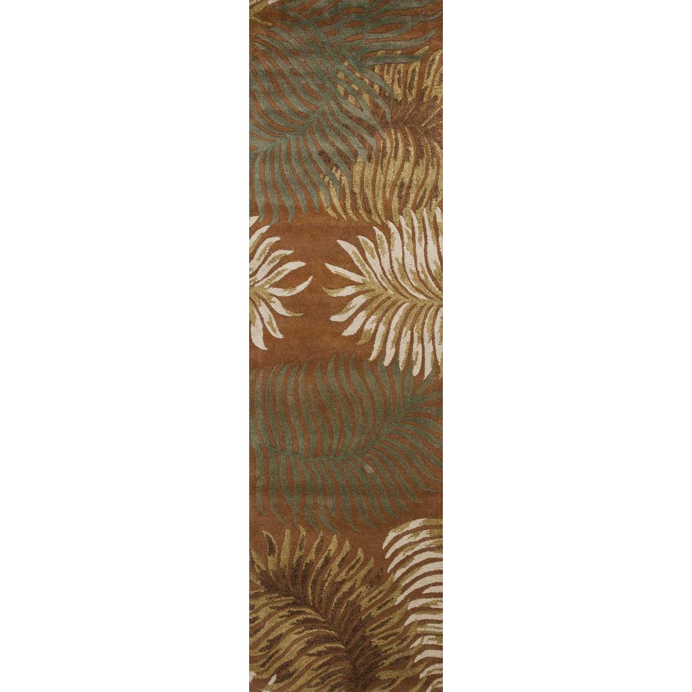 8' Rust Orange Hand Tufted Tropical Leaves Indoor Runner Rug - 352481. Picture 1