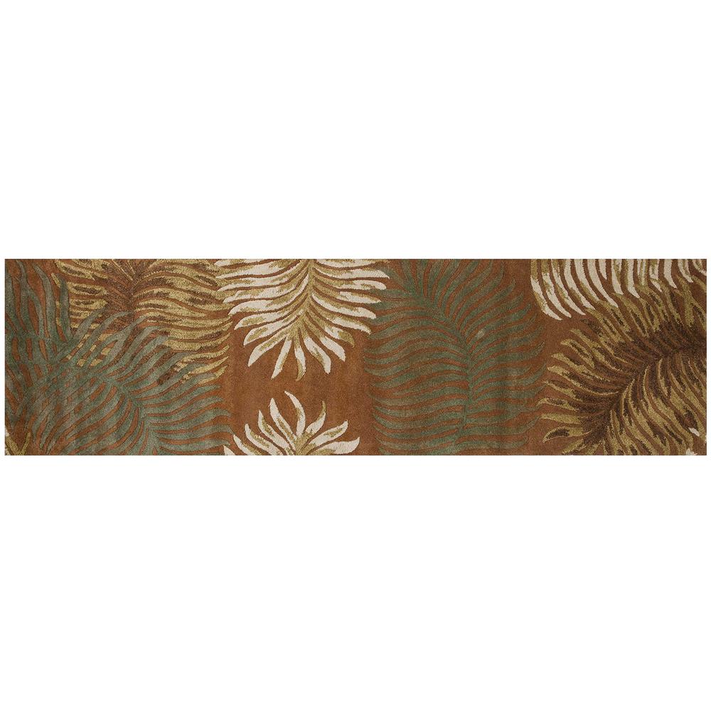 8' Rust Orange Hand Tufted Tropical Leaves Indoor Runner Rug - 352481. Picture 2