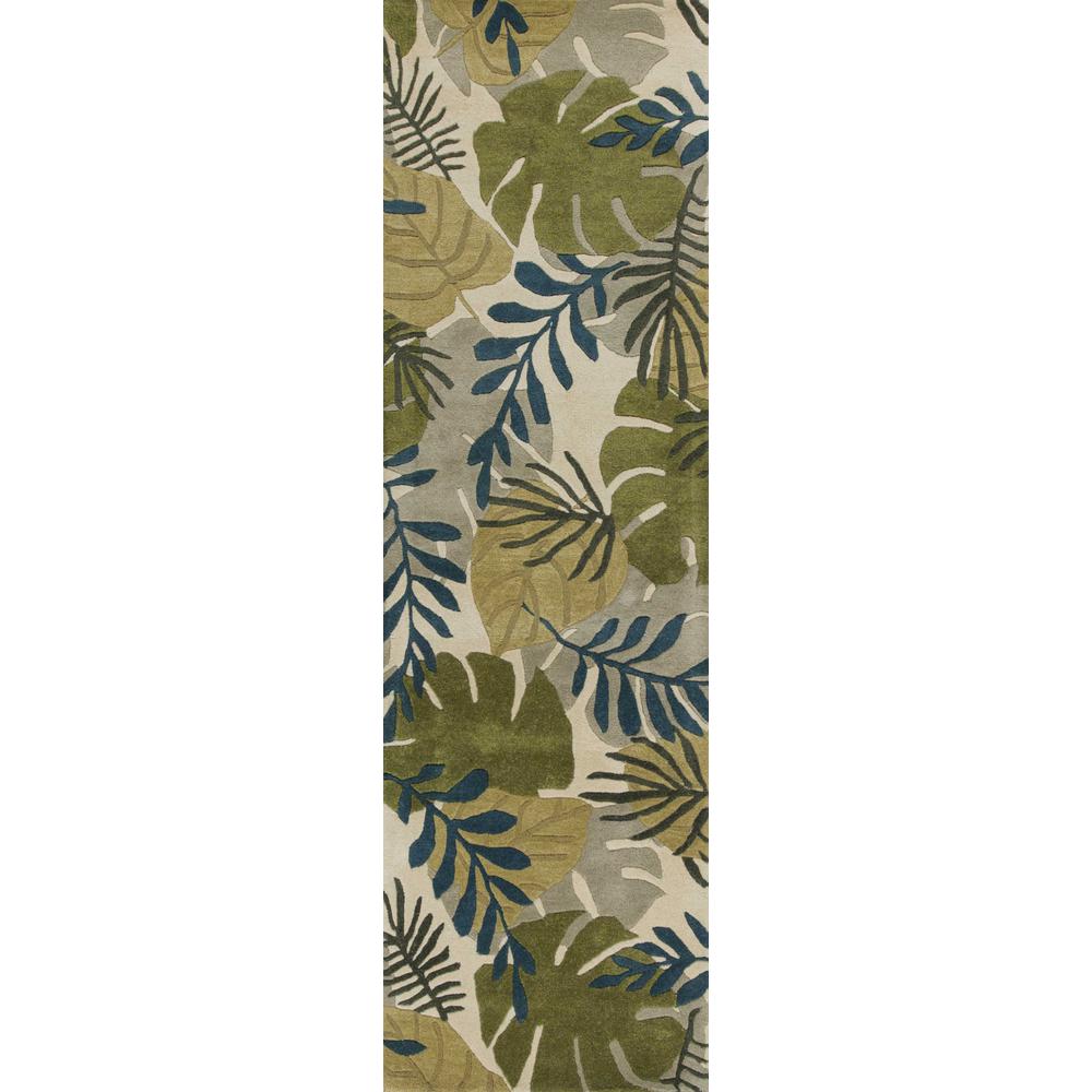 8' Ivory Hand Tufted Oversized Tropical Leaves Indoor Runner Rug - 352486. Picture 1