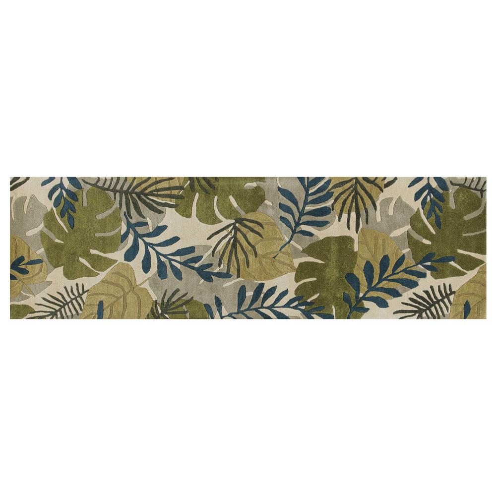 8' Ivory Hand Tufted Oversized Tropical Leaves Indoor Runner Rug - 352486. Picture 2