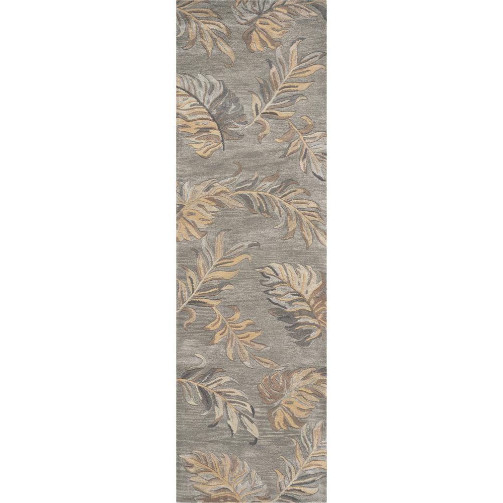 2' x 8' Grey Palm Leaves Wool Runner Rug - 352487. Picture 1
