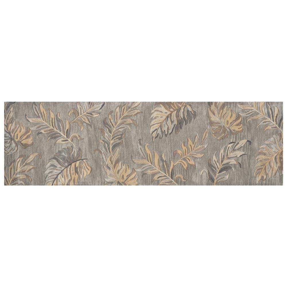 2' x 8' Grey Palm Leaves Wool Runner Rug - 352487. Picture 2