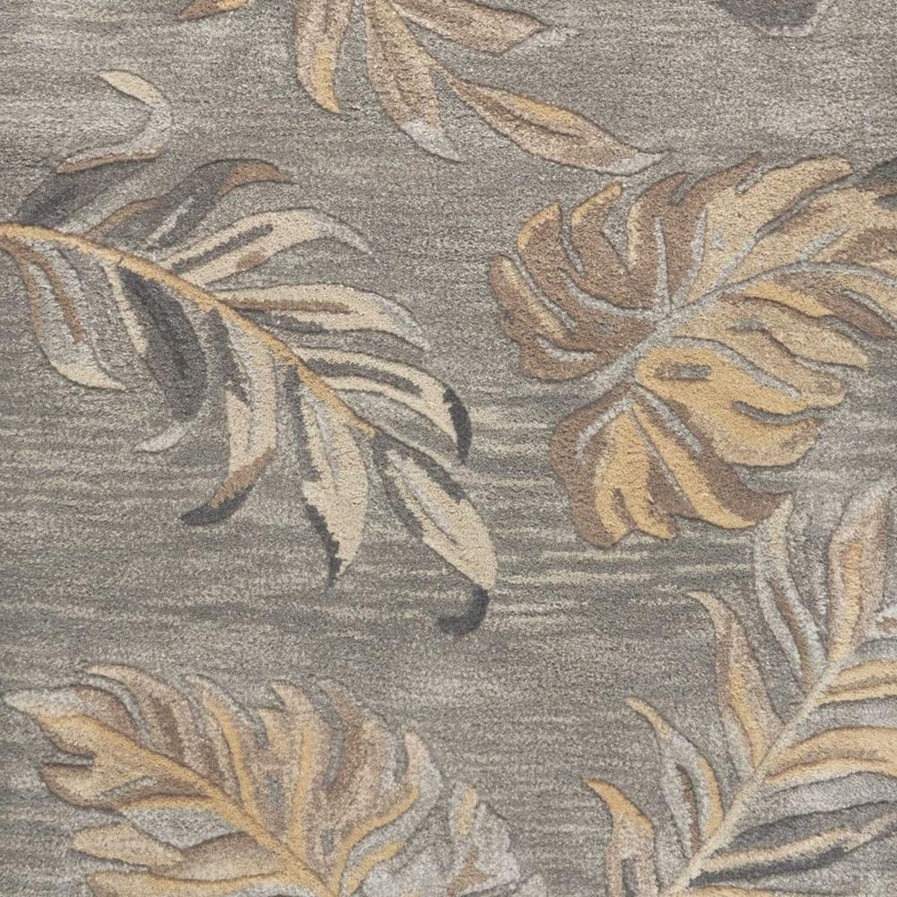 2' x 8' Grey Palm Leaves Wool Runner Rug - 352487. Picture 3