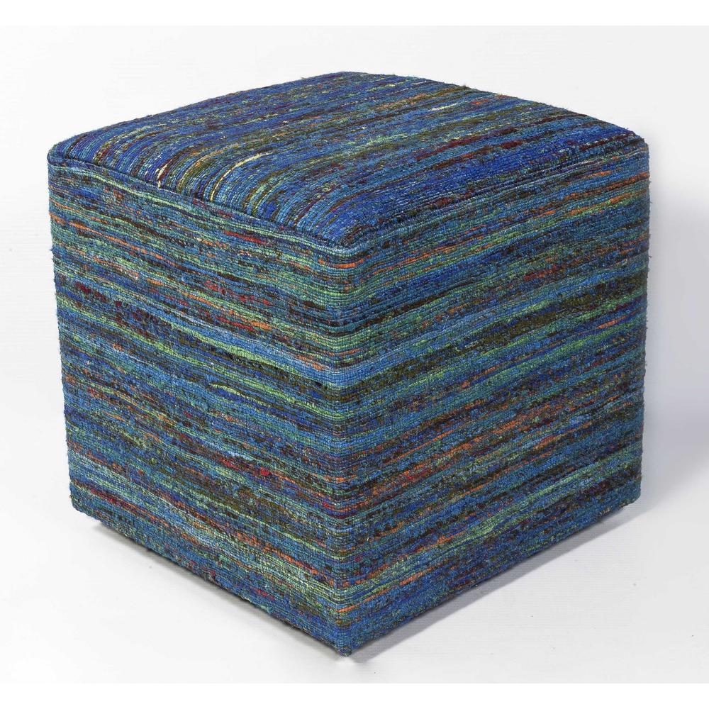 Aqua Blue Hand Woven Wool Square Pouf With Abstract Lines Pattern - 352526. The main picture.
