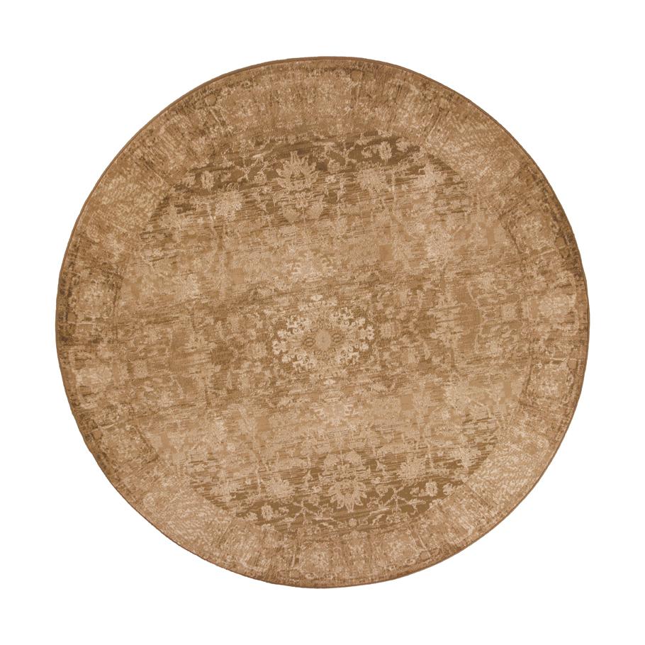 8' Beige Machine Woven Distressed Floral Traditional Round Indoor Area Rug - 352532. Picture 1