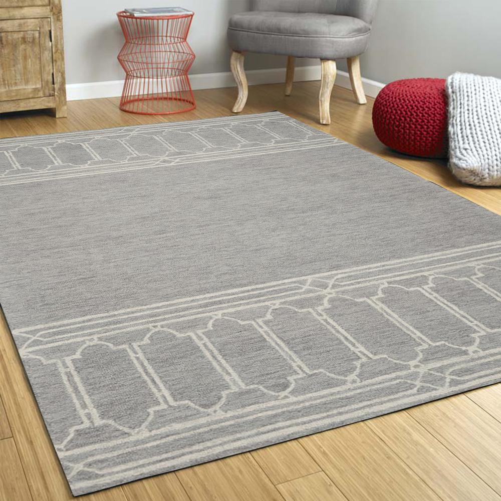 5' x 7' Grey Geometric Pattern Wool Indoor Area Rug - 352551. Picture 3