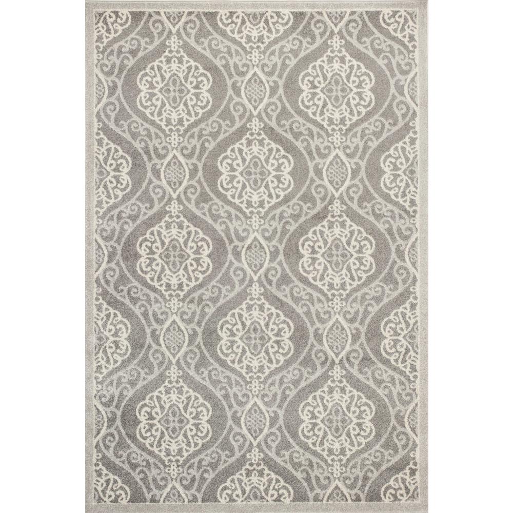 7'x10' Silver Grey Machine Woven UV Treated Floral Ogee Indoor Outdoor Area Rug - 352601. Picture 1