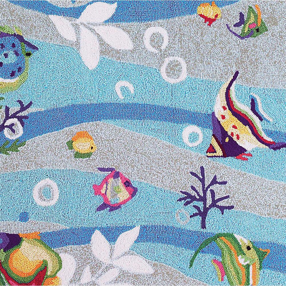 5'x8' Blue Hand Hooked Marine Life Indoor Area Rug - 352606. Picture 1