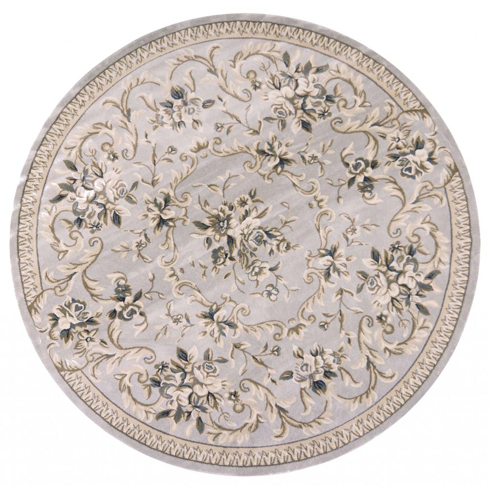 8' Light Grey Floral Round Indoor Area Rug - 352679. Picture 1