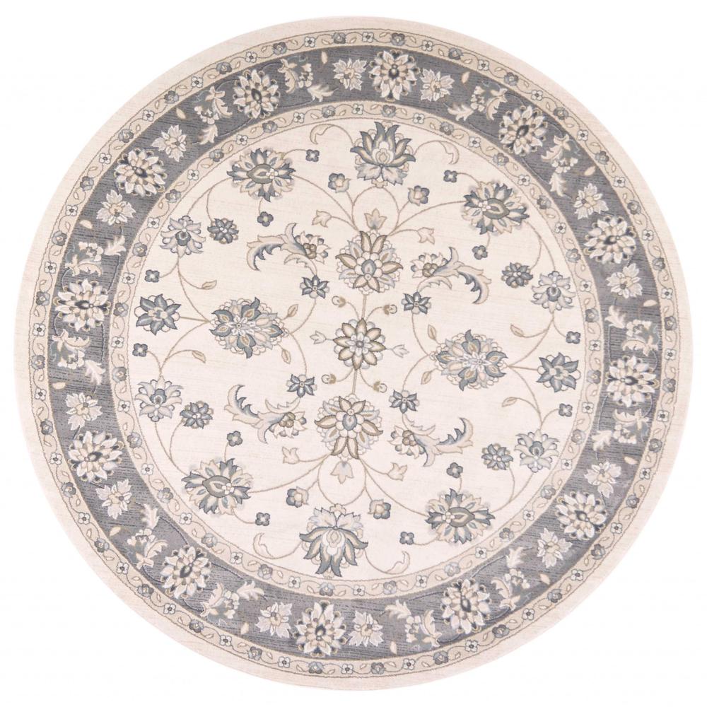 8' Ivory Grey Floral Round Indoor Area Rug - 352689. Picture 1