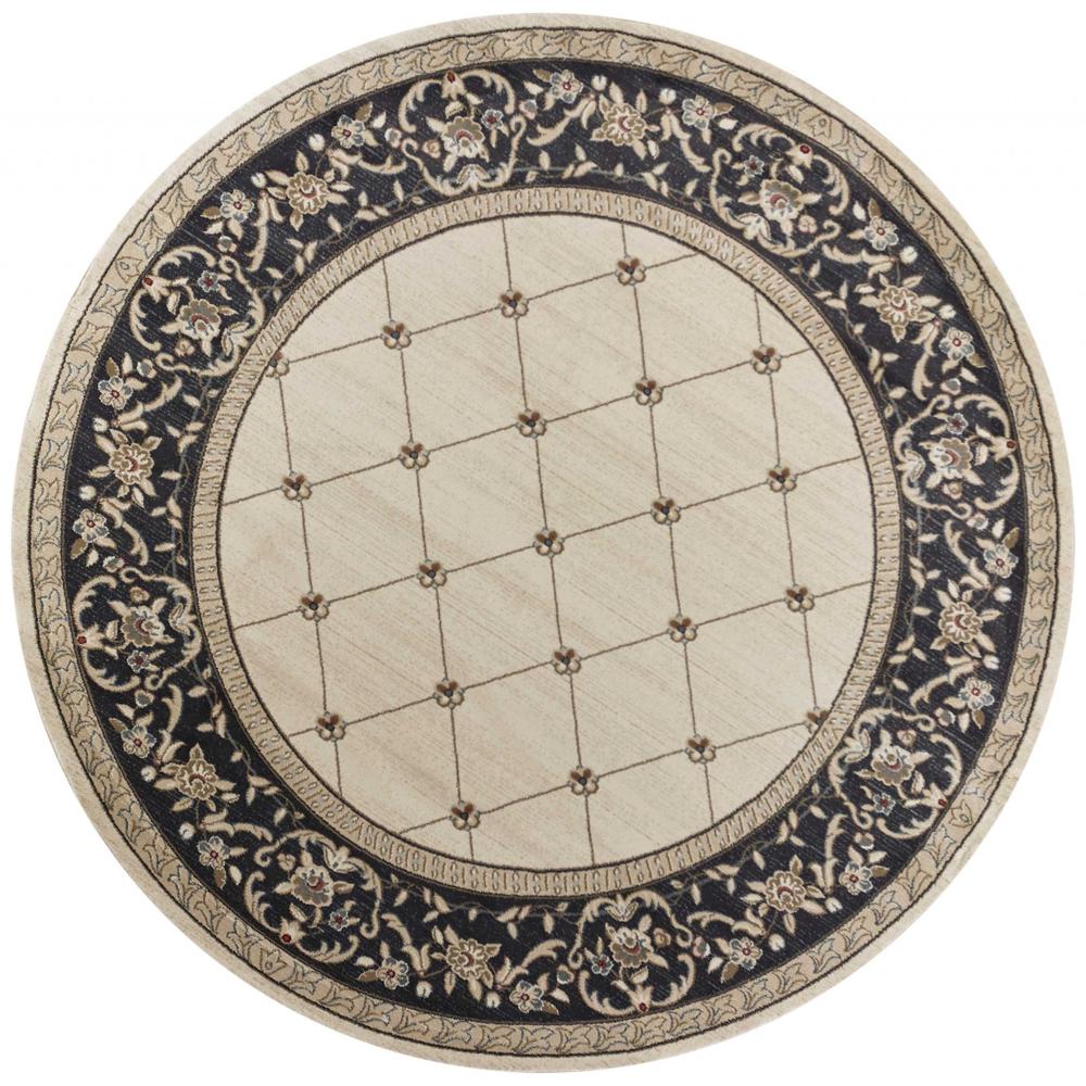 8' Ivory Grey Floral Round Indoor Area Rug - 352691. Picture 1