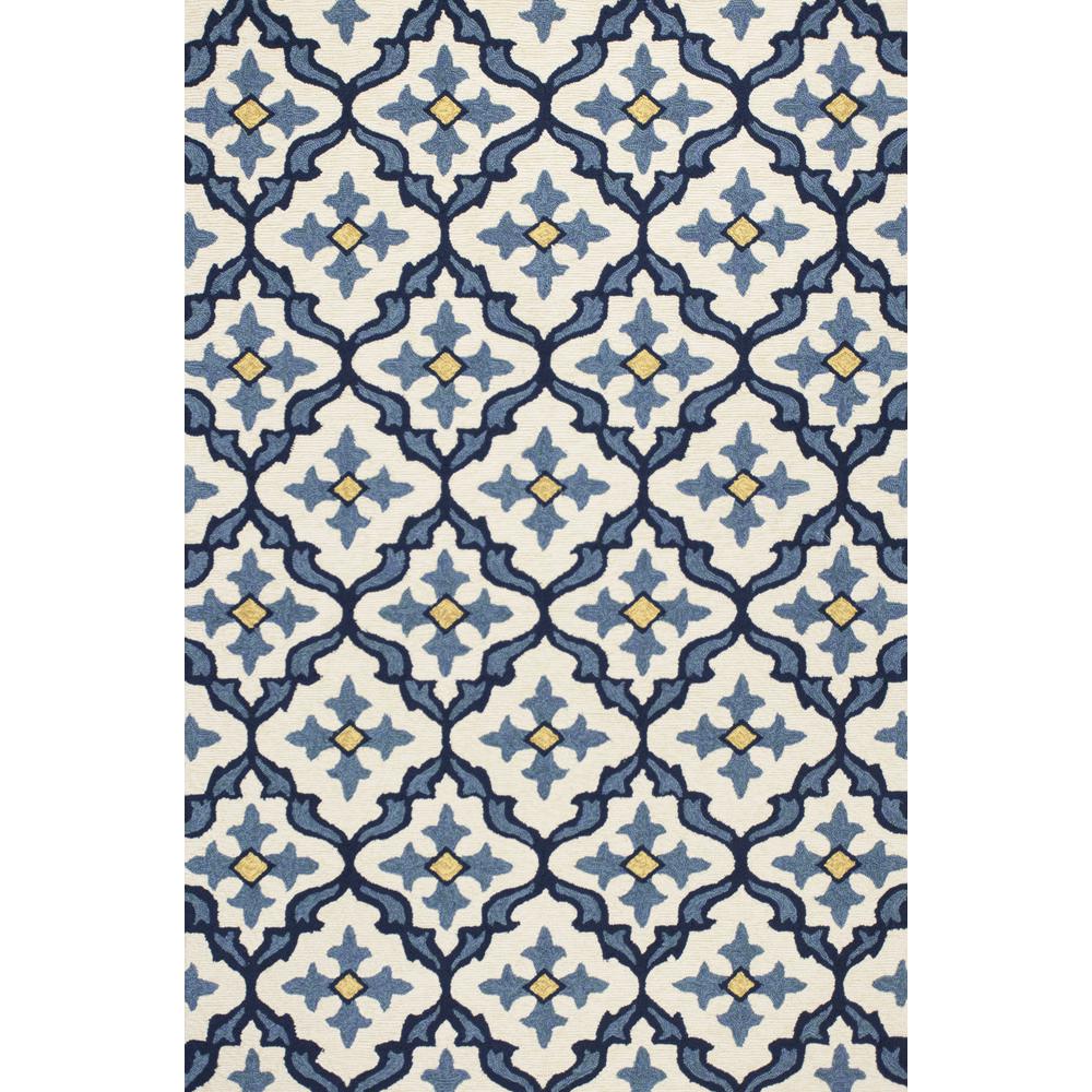 5' x 7' Ivory or Blue Geometric Mosaic Indoor Outdoor Area Rug - 352771. Picture 1