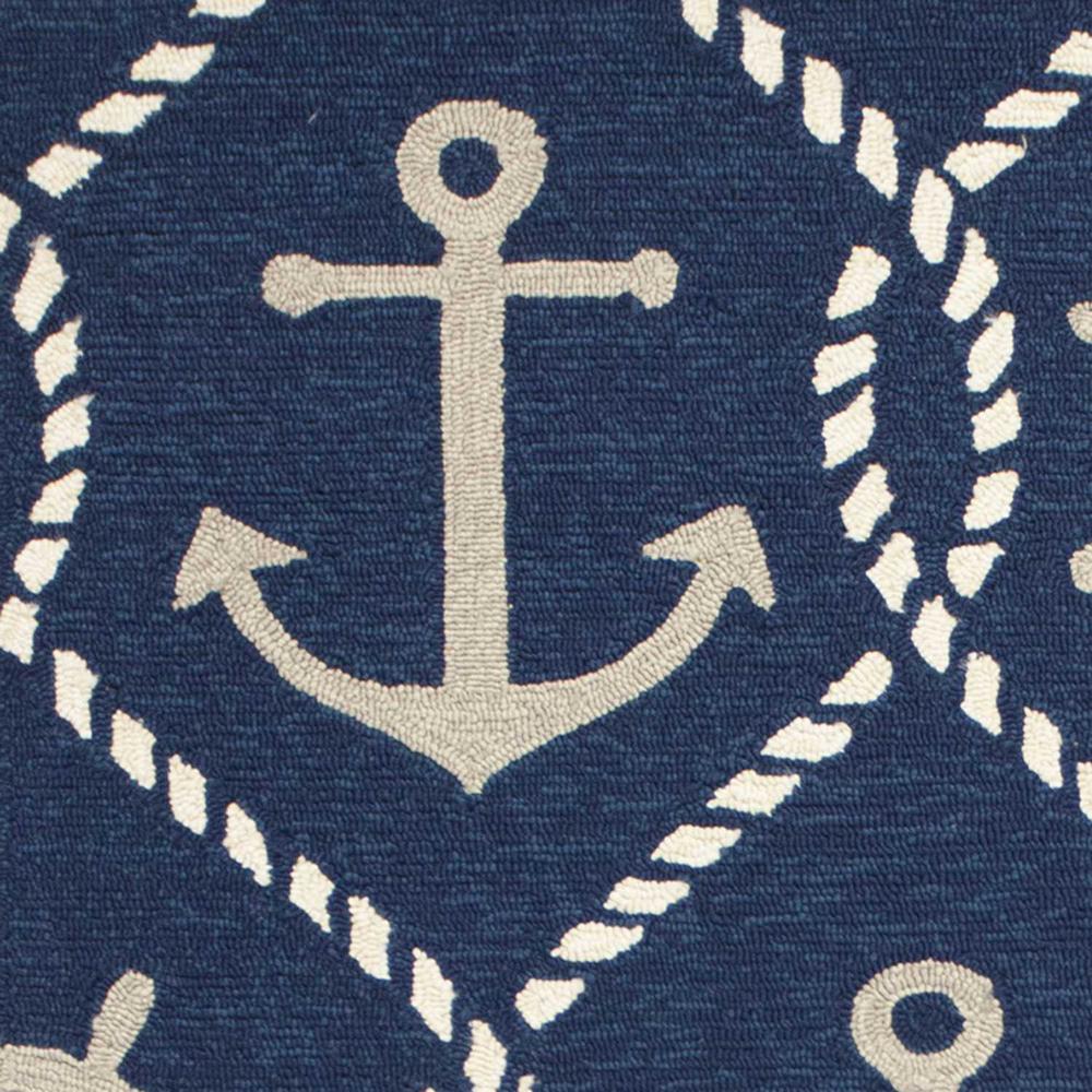 5'x8' Navy Blue Hand Hooked UV Treated Nautical Indoor Outdoor Area Rug - 352776. Picture 2