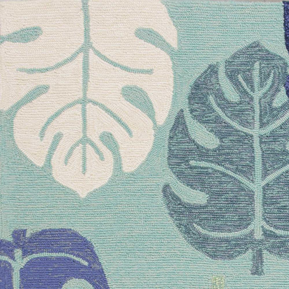 5'x8' Turquoise Blue Hand Hooked UV Treated Tropical Leaves Indoor Outdoor Area Rug - 352778. Picture 3