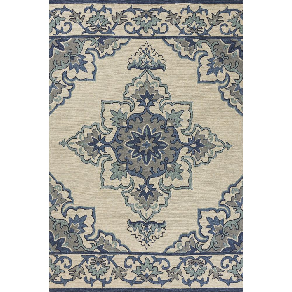 5' x 7' Ivory or Blue Vines Bordered UV Treated Indoor Outdoor Area Rug - 352781. Picture 1