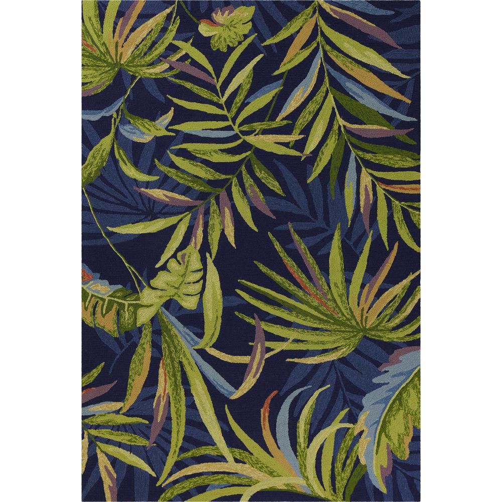 5' x 7' Ink Blue Tropical Leaves UV Treated Indoor Outdoor Area Rug - 352784. Picture 1
