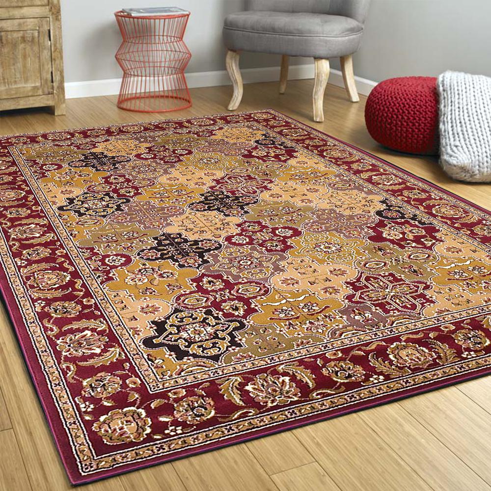 Red Machine Woven Traditional Quatrefoil Octagon Indoor Area Rug - 352869. Picture 4