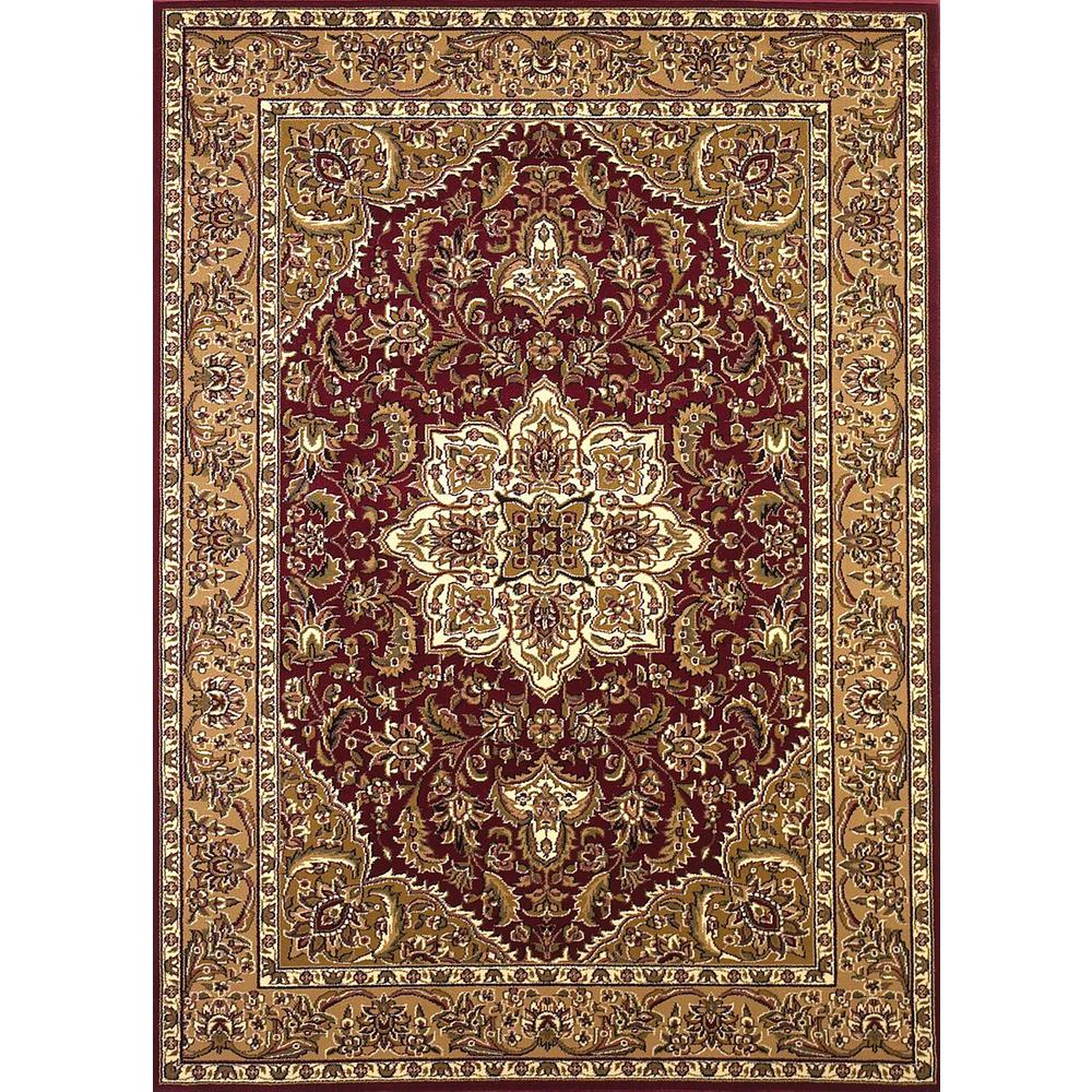 Red Beige Machine Woven Traditional Medallion Octagon Indoor Area Rug - 352871. Picture 1