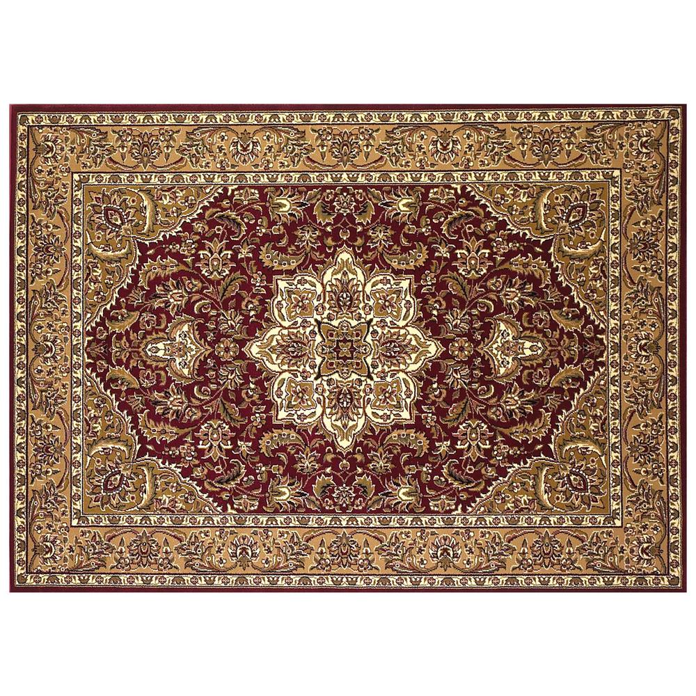 Red Beige Machine Woven Traditional Medallion Octagon Indoor Area Rug - 352871. Picture 2