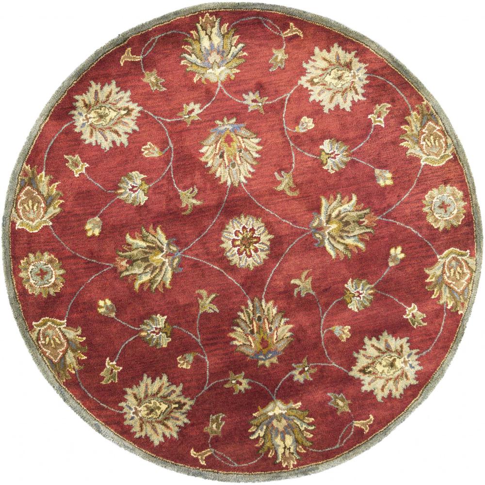 5' Round Red Floral Vine Wool Indoor Area Rug - 352888. Picture 1