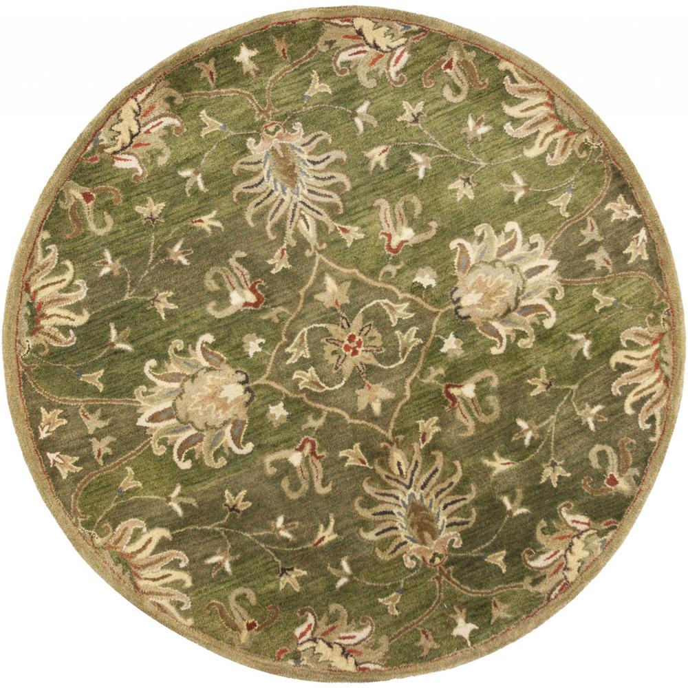 5' Round Emerald Green Floral Vine Wool Indoor Area Rug - 352893. Picture 1