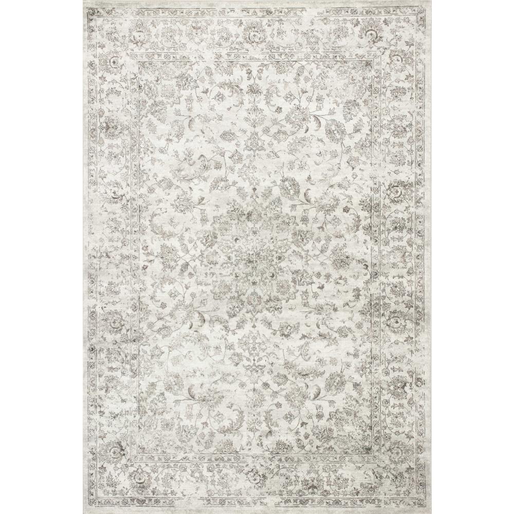 5' x 8' Silver Medallion Bordered Viscose Indoor Area Rug - 352912. Picture 1