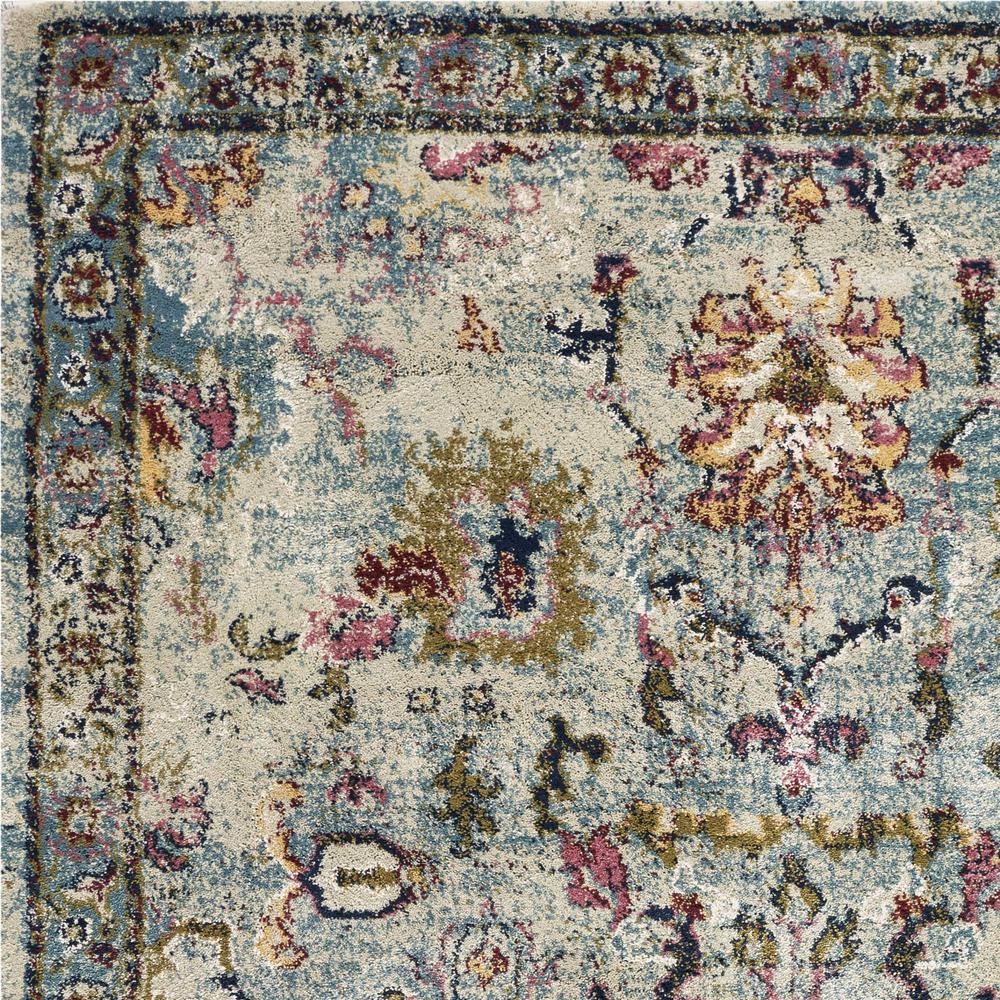 5' x 8' Light Blue Floral Bordered Indoor Area Rug - 352930. Picture 3