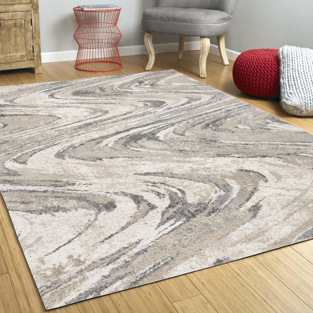 5' x 8' Natural Abstract Wave Brushstrokes Indoor Area Rug - 352934. Picture 5