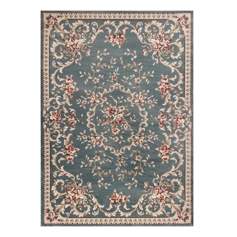 8' x 10' Slate Blue Floral Bordered Indoor Area Rug - 352965. Picture 2