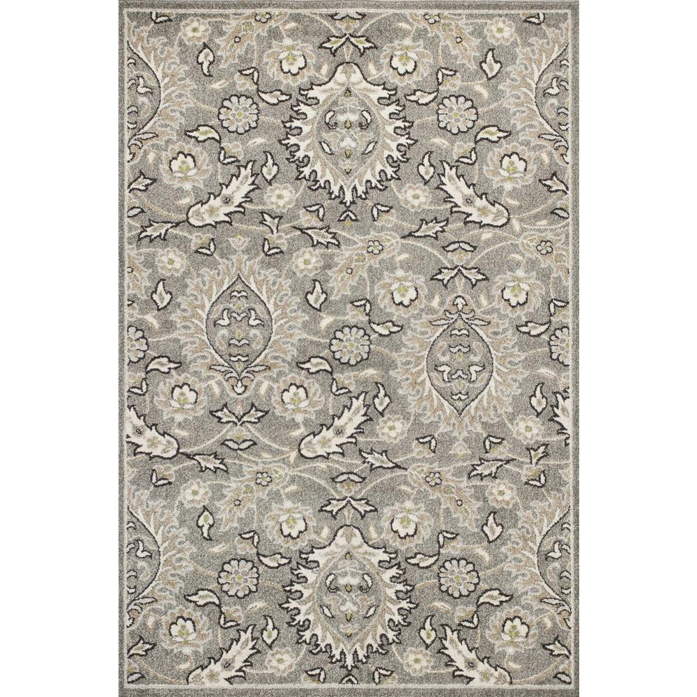 8'x11' Grey Machine Woven UV Treated Floral Traditional Indoor Outdoor Area Rug - 352974. Picture 1