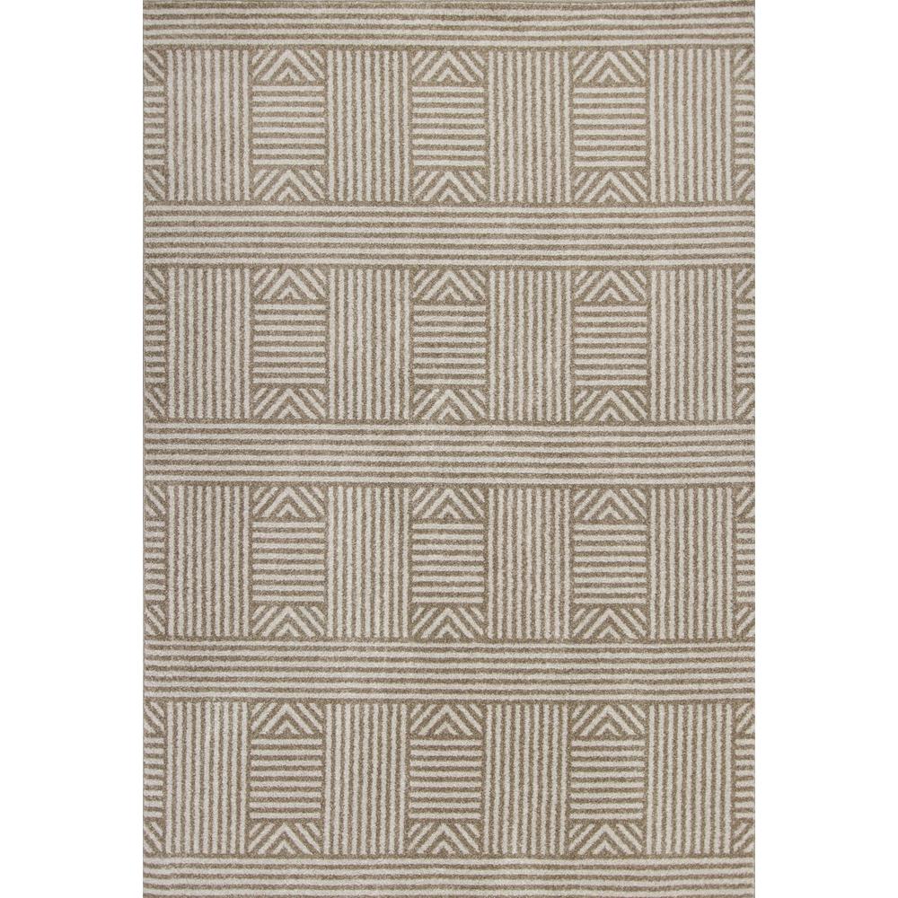 8'x11' Beige Machine Woven UV Treated Abstract Lines Indoor Outdoor Area Rug - 352981. Picture 1
