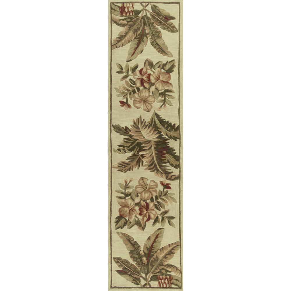 10' Ivory Hand Tufted Tropical Indoor Runner Rug - 353007. Picture 1