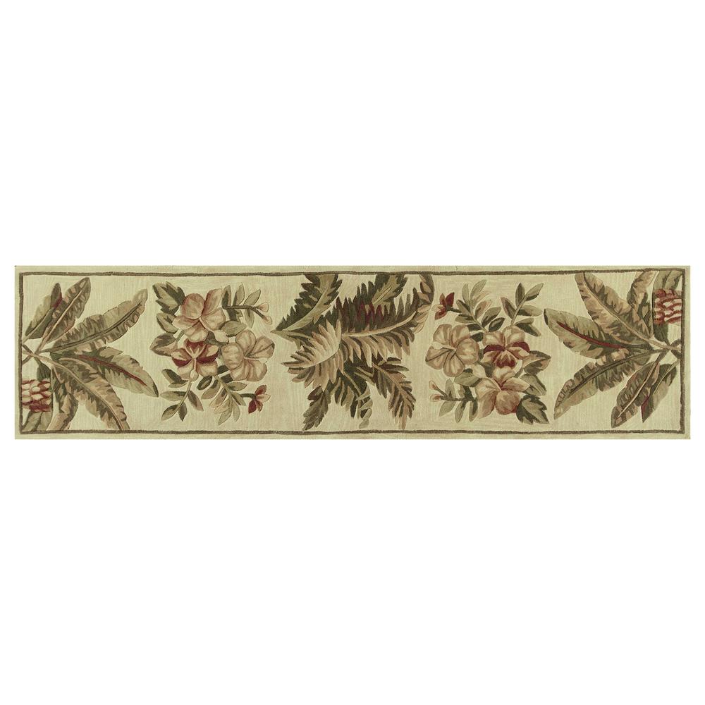10' Ivory Hand Tufted Tropical Indoor Runner Rug - 353007. Picture 2