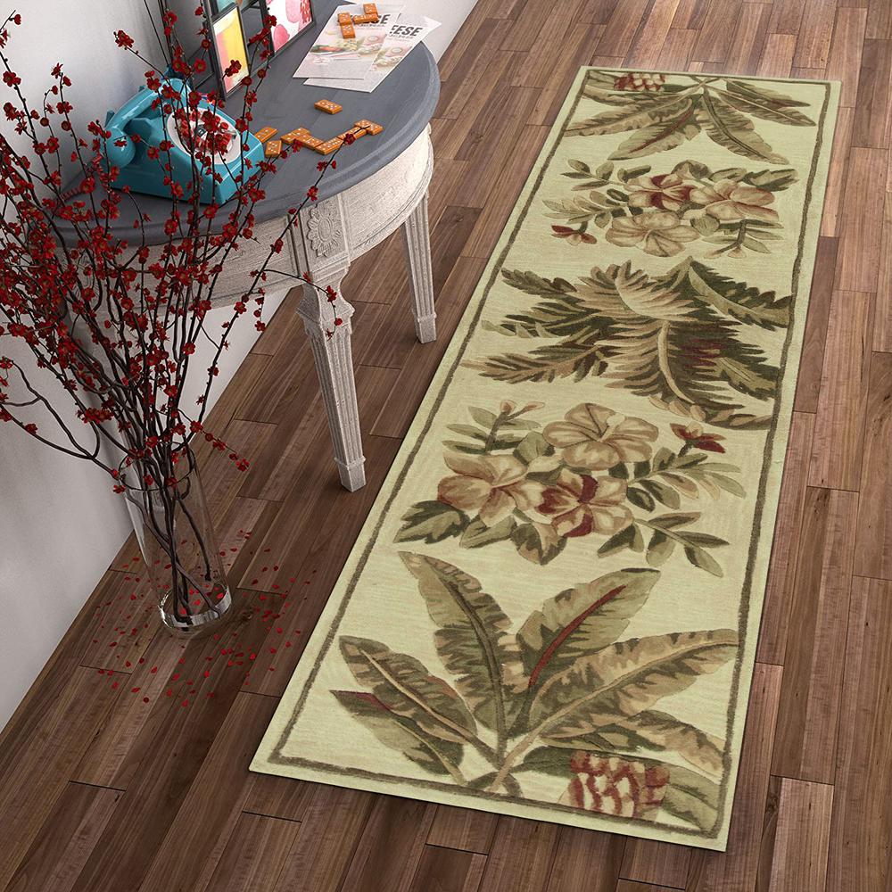 10' Ivory Hand Tufted Tropical Indoor Runner Rug - 353007. Picture 4