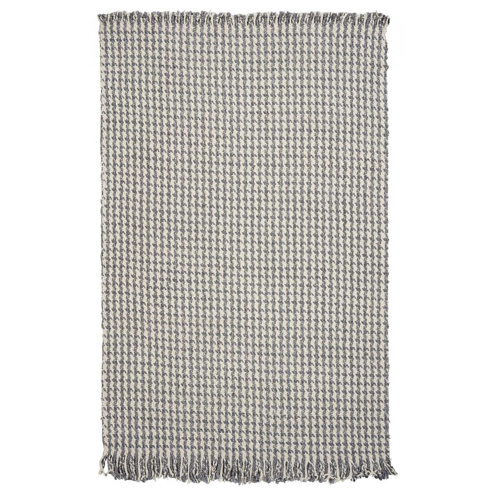 5' x 8' Ivory or Grey Plaid Knitted Wool Indoor Area Rug with Fringe - 353055. Picture 1